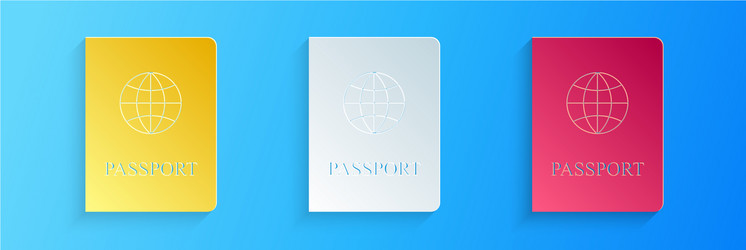 Paper cut passport with biometric data icon vector