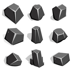 Set of coal ore or boulders isometric 2d game ui vector