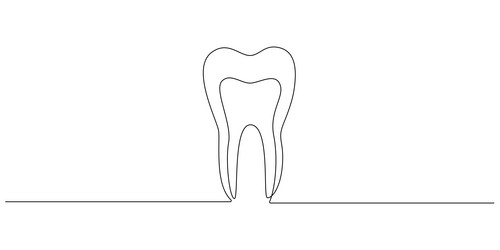 One continuous line drawing of human tooth oral Vector Image