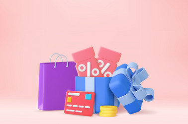 3d open gift box surprise earn point concept vector