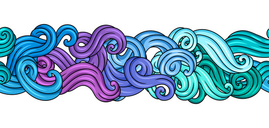 Seamless pattern with wave line curls color vector