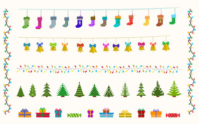 garland set of pixel art for christmas and new vector