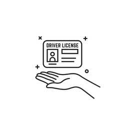 Thin line human hand holding driver license id vector