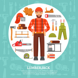 Lumberjack and tools icons set vector