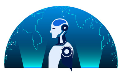 Robot with Earth Globe - AI Tech vector image
