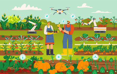 Smart Farming with Drones and Robots vector image