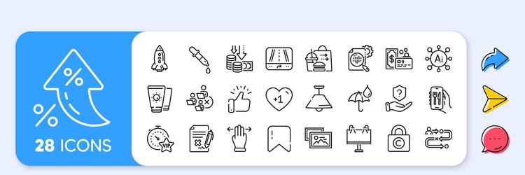 vip timer seo stats and ceiling lamp line icons vector image