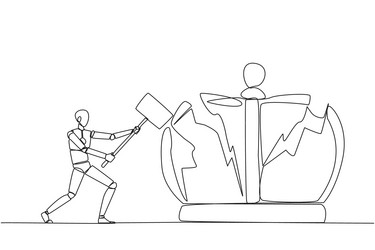 continuous one line drawing smart robot preparing vector image