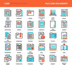 Files and documents flat line icons vector