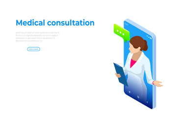 Isometric online medical consultation health care vector