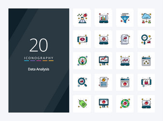 20 data analysis line filled icon for presentation vector image