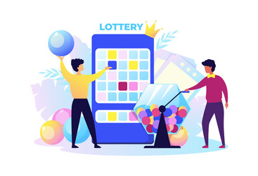 lottery men twist box and get out winning balls vector