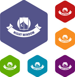 Night window icons hexahedron vector