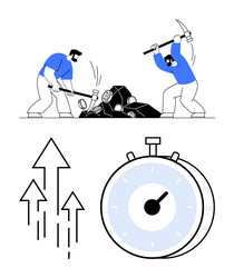 workers mining resources with tools stopwatch vector image