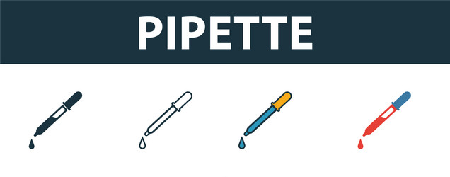 pipette icon set four elements in different styles vector image