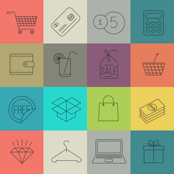 shopping and store thin line icon set vector