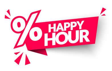 Happy hour label web banner with percent sign vector