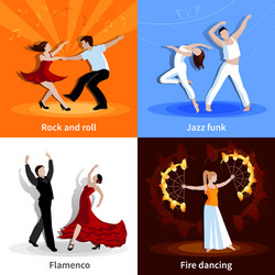 Dancing people 2x2 icons set vector