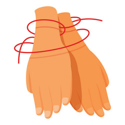 two hands tied together with red string showing vector image