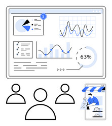 data analysis dashboard with charts team vector image