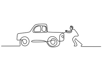 one continuous single line of man pushing big vector image