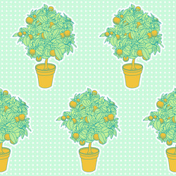 seamless pattern of small tangerine tree in a pot vector image