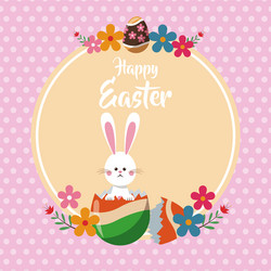 Happy easter bunny broken egg floral dots vector