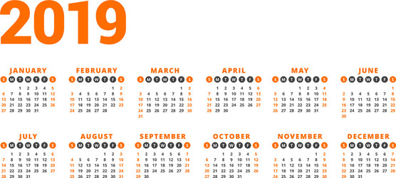 calendar for 2019 year on white background week vector image