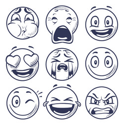 Smiling Face Emoticons - Sketch Icons vector image