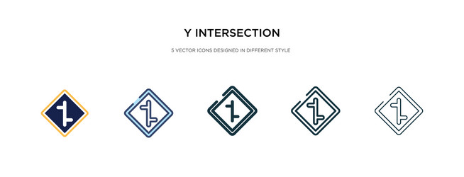 Y intersection icon in different style two vector