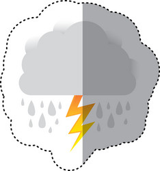 Color sticker of cloud with rain and lightning vector