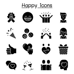 happy icon set in glyph style Vector Image