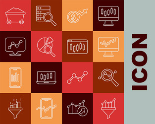 set line sales funnel with chart search data vector image