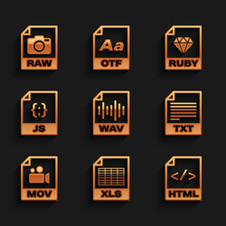 set wav file document xls html txt mov and js vector image