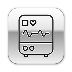 Black line computer monitor with cardiogram icon vector