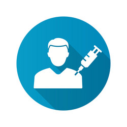 Man and syringe icon with long shadow for graphic vector