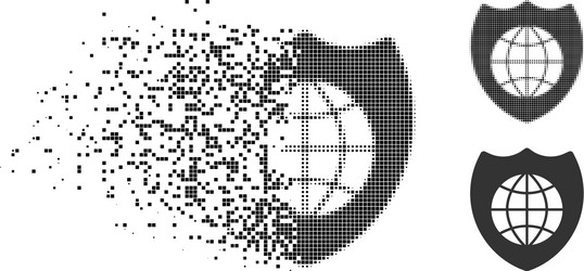 Dissolved pixel halftone global shield icon vector