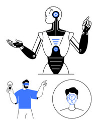 futuristic robot facial recognition and virtual vector image