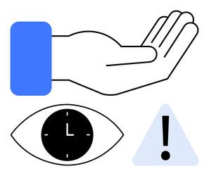 open hand clock in an eye and warning triangle vector image