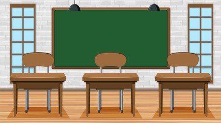 empty classroom with board and desks vector