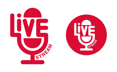 live stream logo - word integrated in microphone vector