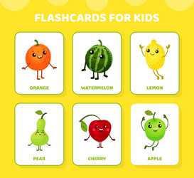 flashcards for kids with funny humanized fruit vector