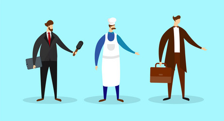 Set men journalist chef businessman employees vector