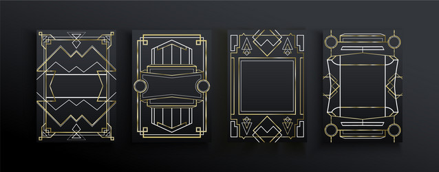 Luxury gold black art deco frame background set vector