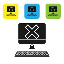 black computer with keyboard and x mark icon vector image