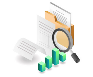 flat isometric concept search data in folder vector image