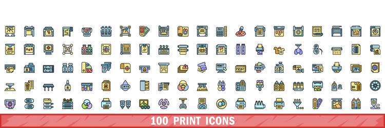 100 print icons set color line style vector image