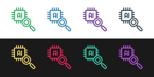 set line computer processor with microcircuits cpu vector image