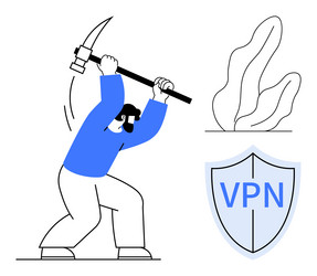cybersecurity miner working with virtual shield vector image