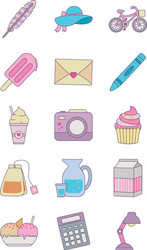 Isolated cute objects line and fill style icon set vector